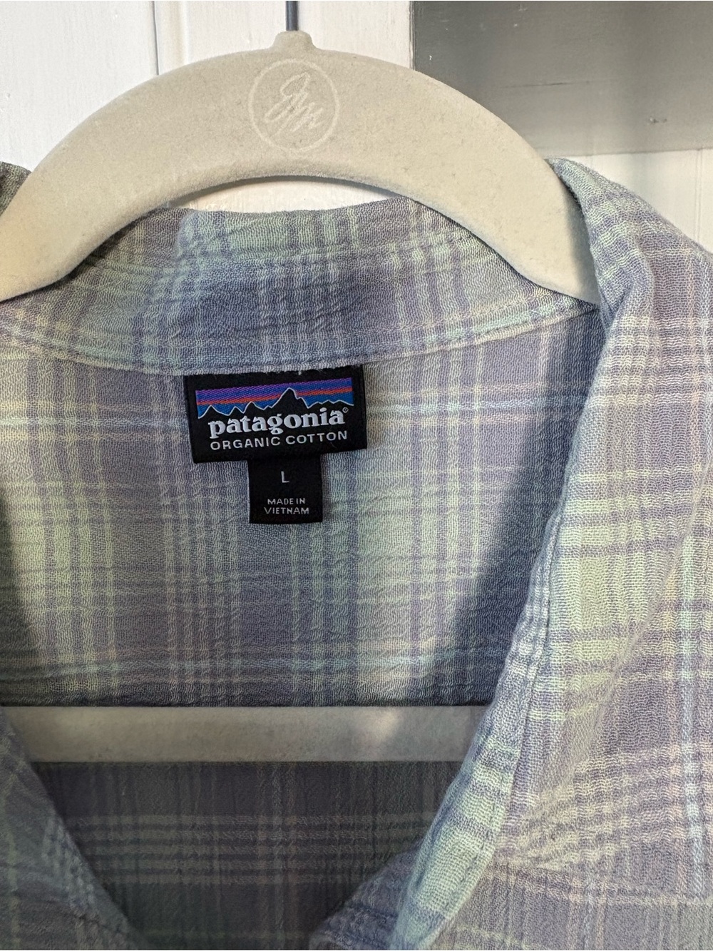 Patagonia Men’s Short-Sleeve Plaid Button-Down — Light Green & Lavender - Picture 2 of 5